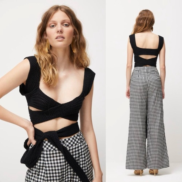 Atoir Tops - Atoir Tulip Chunky Knit Top Womens 6 Black Cropped Wrap Tie Surplice 100% Cotton